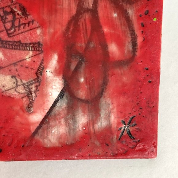 ATC ACEO Original 'Whisper's Path' Red Encaustic Wax Paint Tristina Elmes - Picture 2 of 6